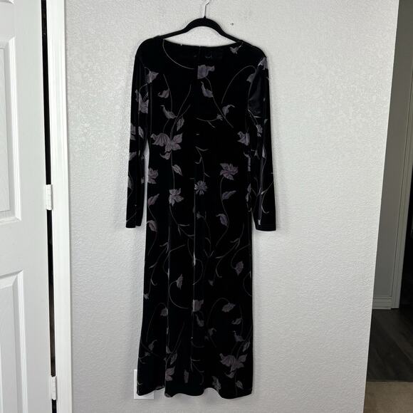 Vtg 90s Talbots Velvet Maxi Dress Floral Whimsigoth Dark Romantic Black USA Sz L - Picture 3 of 5